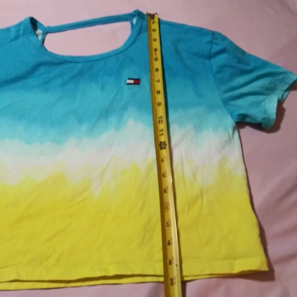 TOMMY HILFIGER SPORT Womens Blue and Yellow Color Fade ombre Crop Top Medium. - Picture 7 of 7